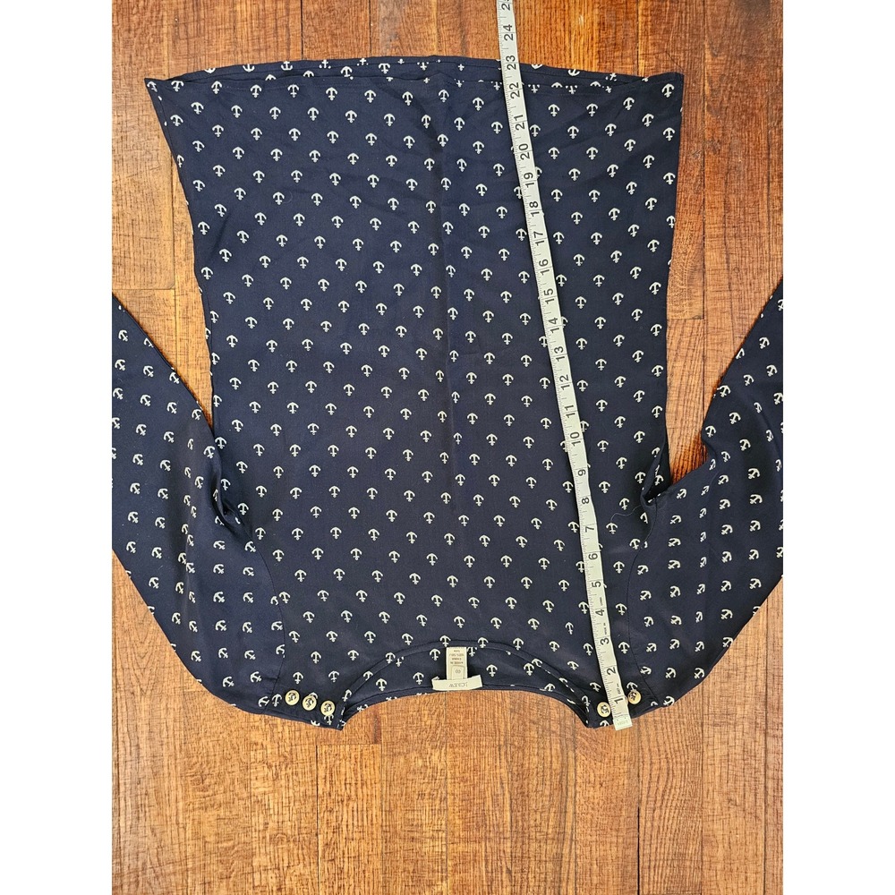 J.Crew Navy Ancor Print 100% Silk 3/4 Sleeve Lightweight Cottagecore Blouse sz00 - Picture 5 of 7
